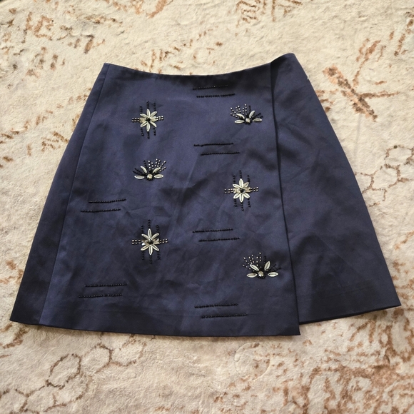 KEEPSAKE the Label Dresses & Skirts - KEEPSAKE the Shinny Navy Blue embroidery Floral A-Line Skirt Whith Zipper Small